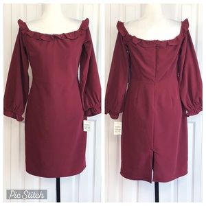 NWT Nordstrom Chelsea 28 Burgundy Ruffle Off Shoulder Dress Large